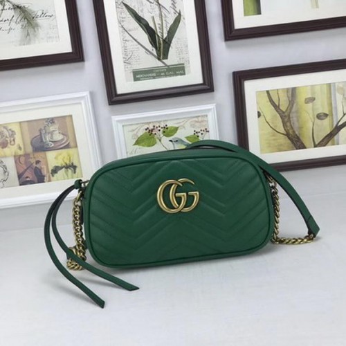 Кожена чанта през рамо Gucci GG Marmont Matelasse 447632 зелена