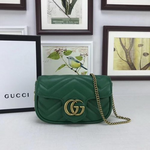 Кожена супер мини чанта Gucci GG Marmont Matelasse 476433 зелена