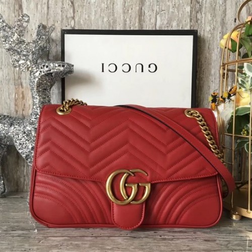 Чанта през рамо Gucci GG Marmont Matelasse 443496 червена
