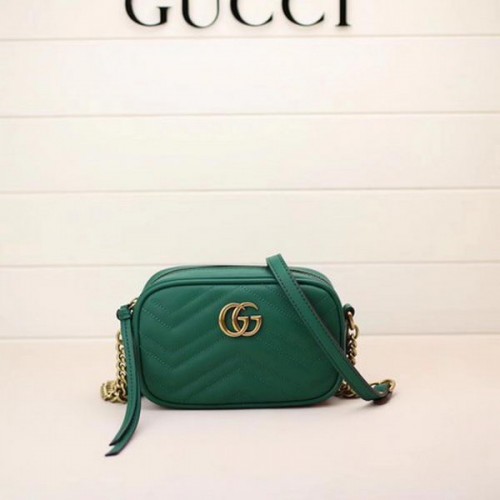 Мини чанта Gucci GG Marmont Matelasse 448065 зелена