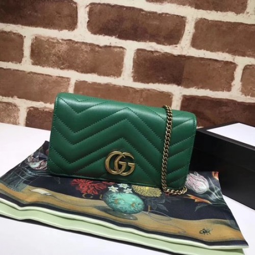 Мини чанта Gucci GG Marmont Matelasse 448426 зелена
