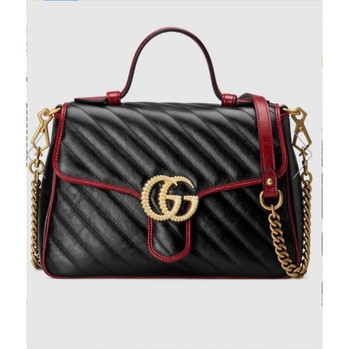 Чанта Gucci GG Marmont Mini с горна дръжка 547260 Черно и вино