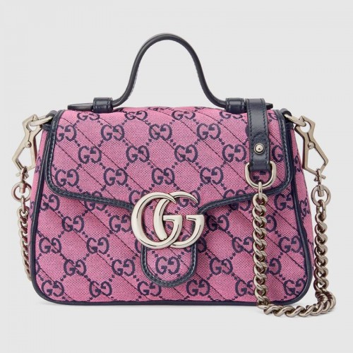 Gucci GG Marmont Многоцветна мини чанта с горна дръжка 583571 Розово и синьо