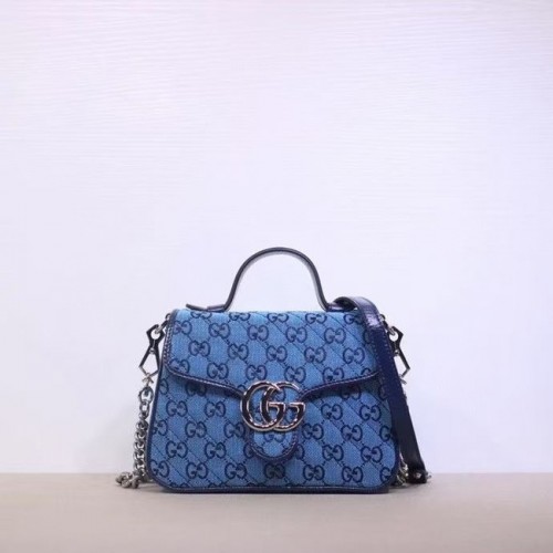 Gucci GG Marmont Многоцветна мини чанта с горна дръжка 583571 синя