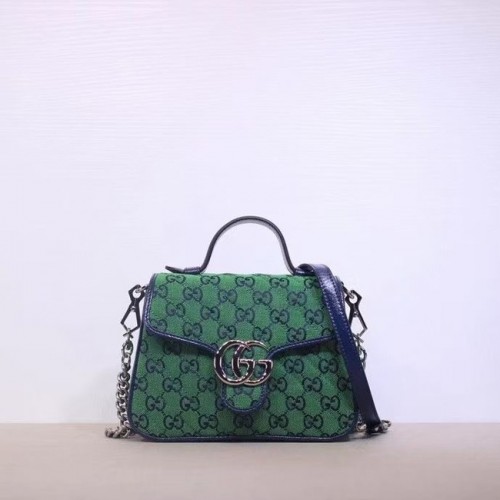 Gucci GG Marmont Многоцветна мини чанта с горна дръжка 583571 зелена