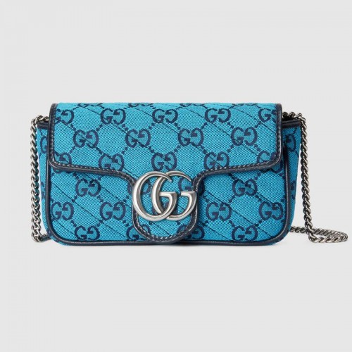 Gucci GG Marmont Многоцветна супер мини чанта 476433 Светло синя