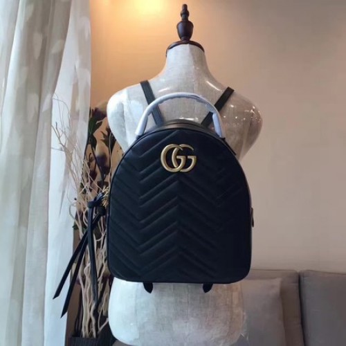 Кожена чанта Gucci GG Marmont Quilted 476671 Черна