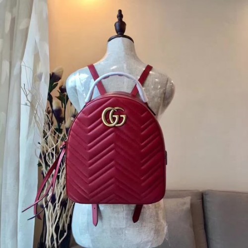 Кожена чанта Gucci GG Marmont Quilted 476671 червена