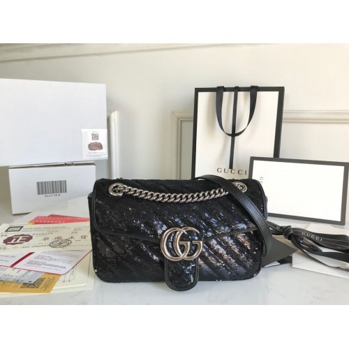 Чанта за рамо Gucci GG Marmont Sequin Mormont малка 443497 черна