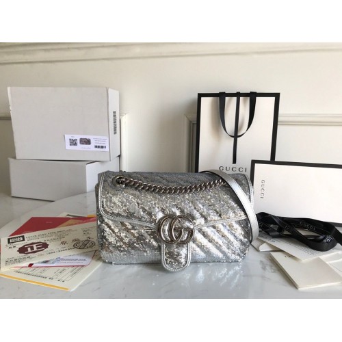 Чанта за рамо Gucci GG Marmont Sequin Mormont малка 443497 сребриста