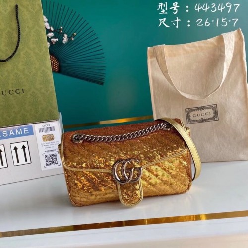 Чанта за рамо Gucci GG Marmont Sequin Mormont малка 443497 златиста