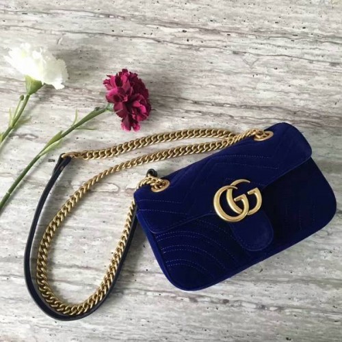 Gucci GG Marmont Suede Leather Mini Чанта през рамо 446744 Тъмно синя