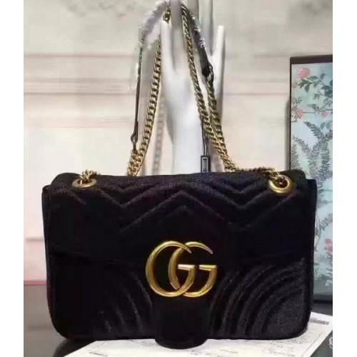 Чанта през рамо Gucci GG Marmont от кадифе 443497 черна