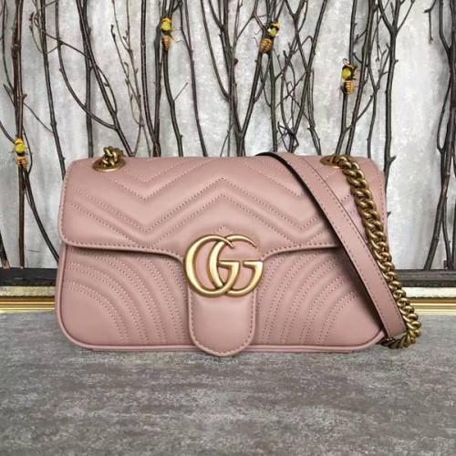 Чанта през рамо Gucci GG Marmont Sheenskin 443497A светло розова