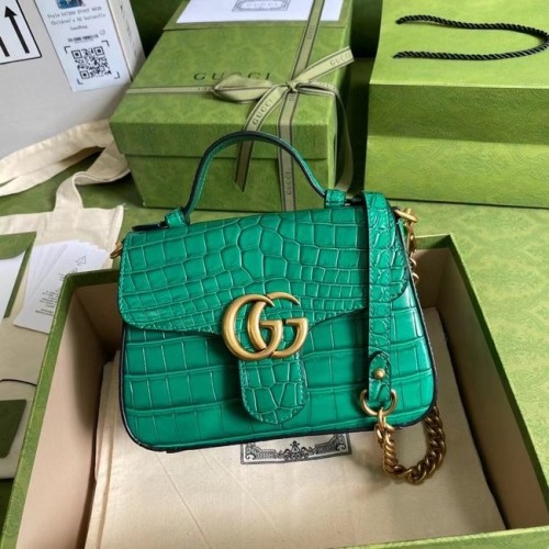 Gucci GG Marmont мини чанта с горна дръжка от крокодилска кожа 547260 зелена