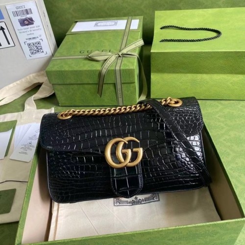 Малка чанта за през рамо Gucci GG Marmont с крокодилска кожа 443497 черна