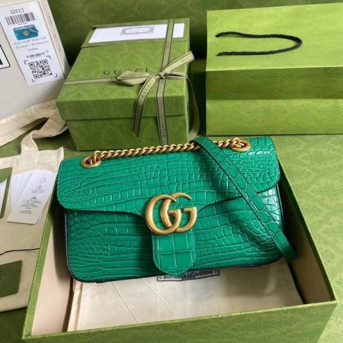 Малка чанта за през рамо Gucci GG Marmont с крокодилска кожа 443497 зелена