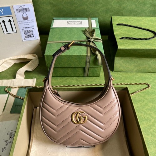 Мини чанта Gucci GG Marmont с форма на полумесец 699514 тъмно розова