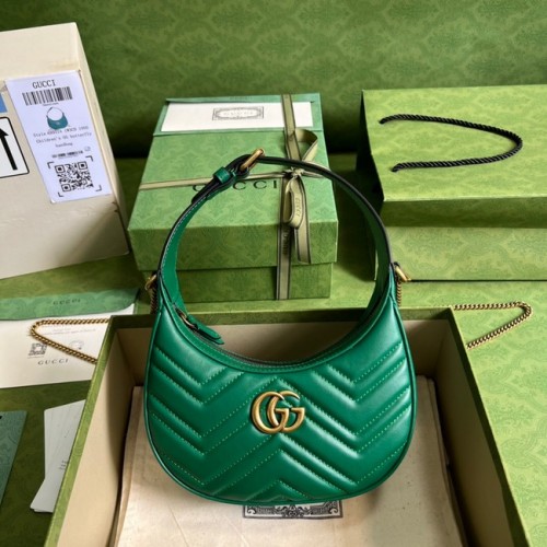 Мини чанта Gucci GG Marmont с форма на полумесец 699514 зелена