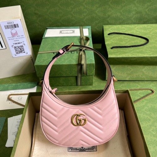 Мини чанта Gucci GG Marmont с форма на полумесец 699514 розова