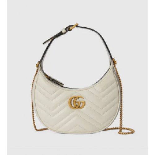 Мини чанта Gucci GG Marmont с форма на полумесец 699514 бяла