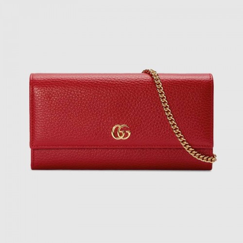 Кожен портфейл Gucci GG Marmont 546585 с цвят хибискус