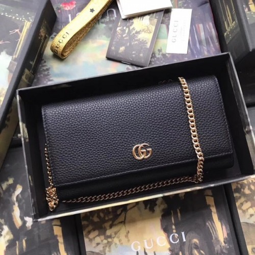 Кожен портфейл с верижка Gucci GG Marmont 546585 черен