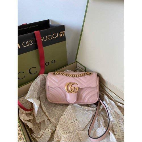 Мини чанта Gucci GG Marmont matelasse 446744 розова