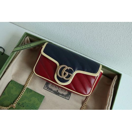 Мини чанта Gucci GG Marmont matelasse 446744 в цвят вино и тъмносиньо