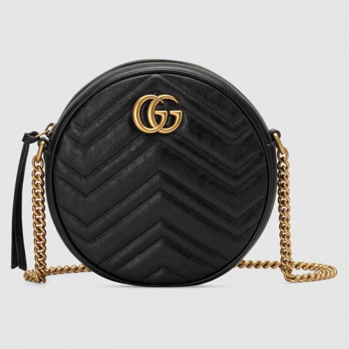 Мини кръгла чанта за рамо Gucci GG Marmont 550154 черна