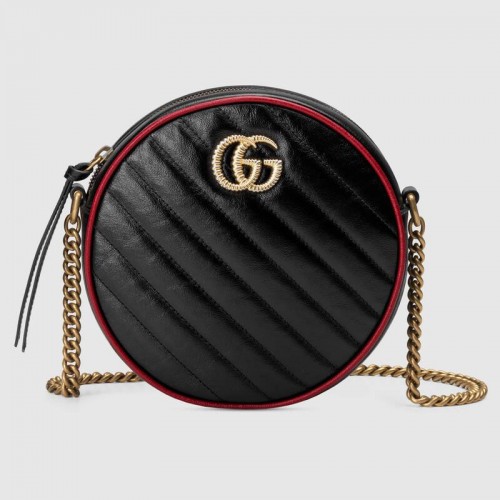 Мини кръгла чанта за рамо Gucci GG Marmont 550154 черна