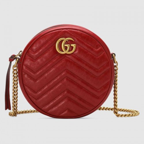 Мини кръгла чанта за рамо Gucci GG Marmont 550154 червена