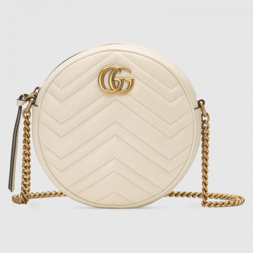 Мини кръгла чанта за рамо Gucci GG Marmont 550154 бяла