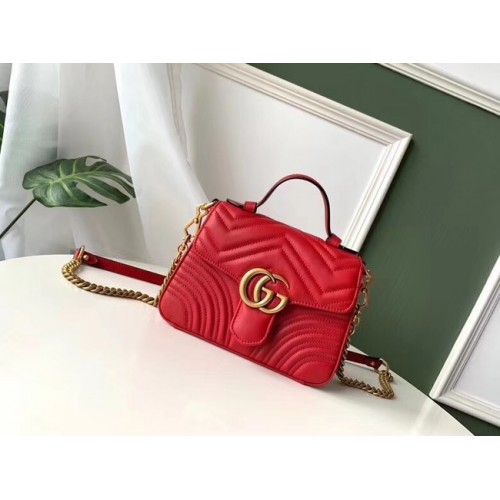 Gucci GG Marmont Оригинална кожена мини чанта с горна дръжка 547260 червена