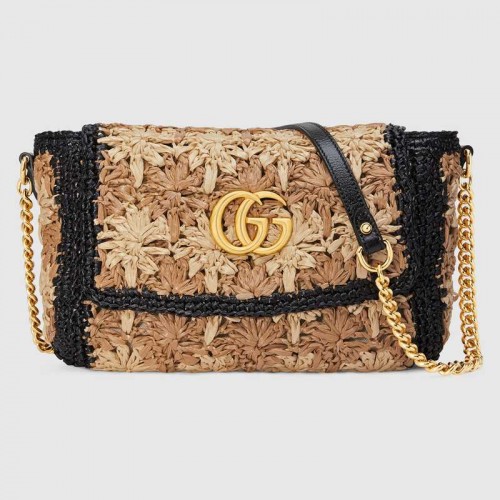 Малка чанта за рамо Gucci GG Marmont от рафия 574433 Черна