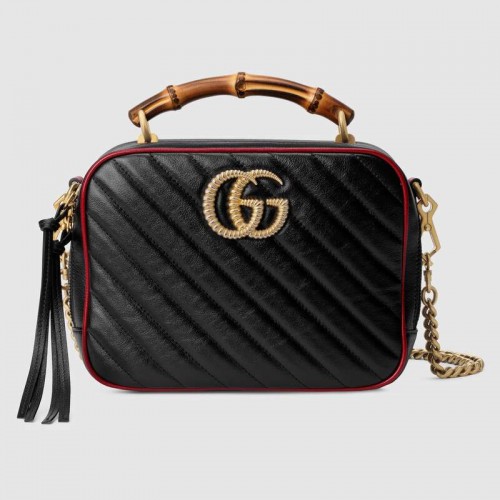 Малка бамбукова чанта за рамо Gucci GG Marmont серия 602270 черна