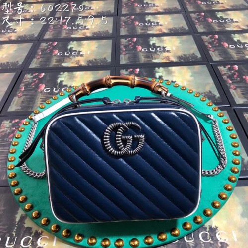 Малка бамбукова чанта през рамо Gucci GG Marmont серия 602270 кралско синьо