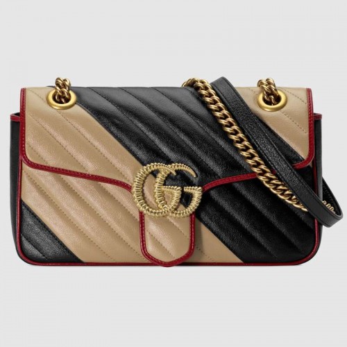 Малка чанта за рамо Gucci GG Marmont 443497 Бежово и черно
