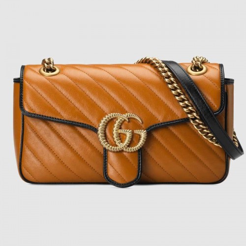 Малка чанта за рамо Gucci GG Marmont 443497 Cognac diagonal