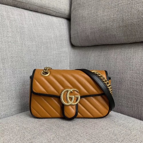 Малка чанта за рамо Gucci GG Marmont 446744 Cognac diagonal