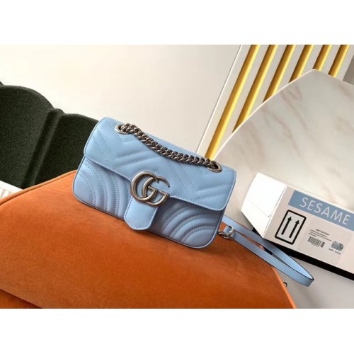 Малка чанта за рамо Gucci GG Marmont 446744 Пастелно синьо