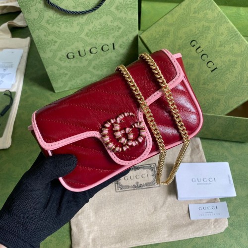 Супер мини чанта Gucci GG Marmont 574969 Винено и розово