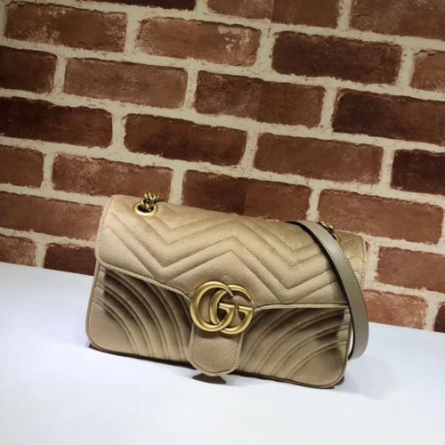 Кадифена чанта за рамо Gucci GG Marmont среден размер 443497 цвят каки