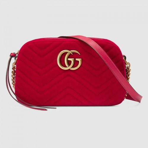 Малка кадифена чанта през рамо Gucci GG Marmont 447632 червена