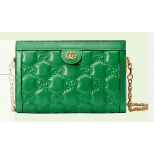 Кожена чанта за рамо Gucci GG Matelasse 702200 в ярко зелено