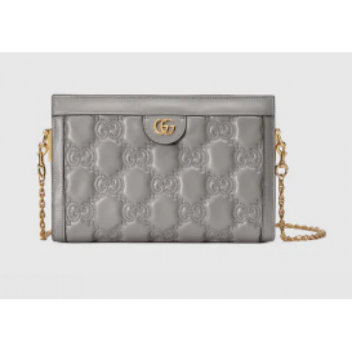 Кожена чанта за рамо Gucci GG Matelasse 702200 в прашно сиво