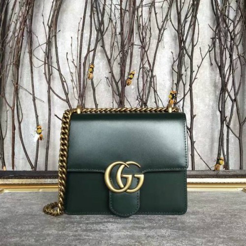 Чанта през рамо Gucci GG Original Marmont от кожа 431384A в тъмнозелено