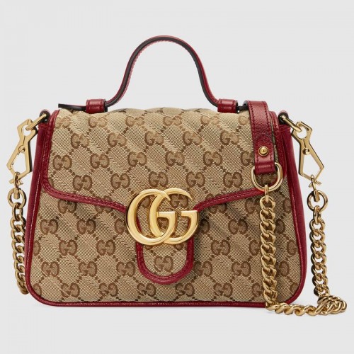 Gucci GG Supreme платнена мини чанта с горна дръжка 583571 червена
