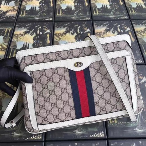Чанта за рамо Gucci GG Supreme средна големина 523354 бяла
