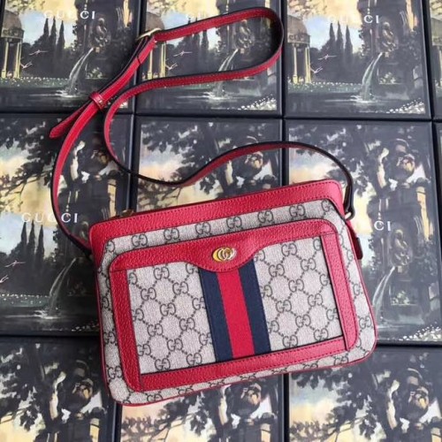 Малка чанта за рамо Gucci GG Supreme 523354 червена